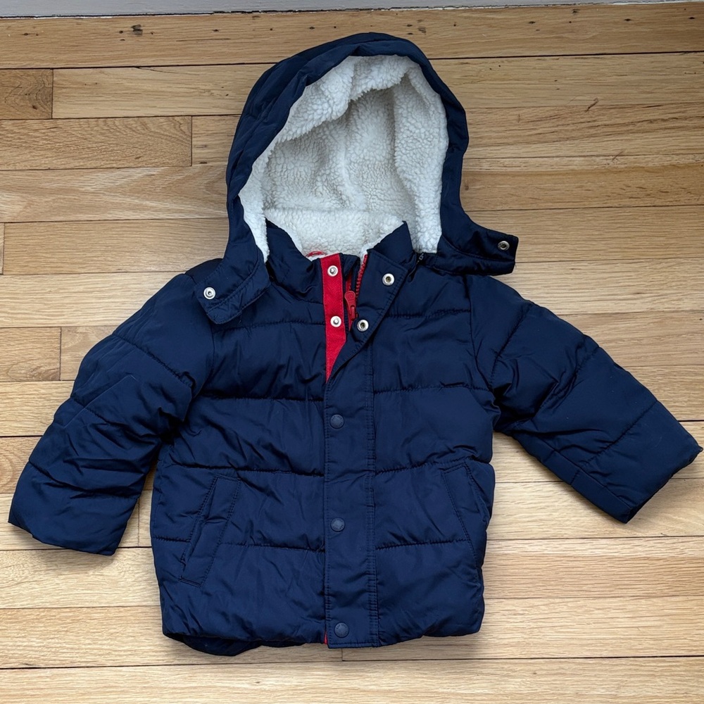 GAP Navy Hooded Puffer Jacket, size 18-24 mo